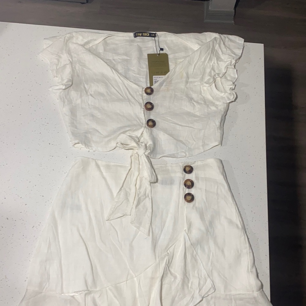 Skirt and top linen guayabera set